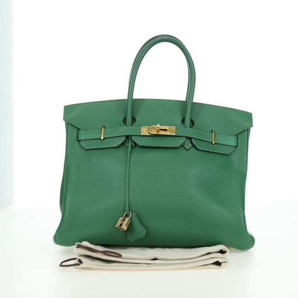 HERMES Birkin 35 Hand Bag Leather Green Gold Auth 179183SAM