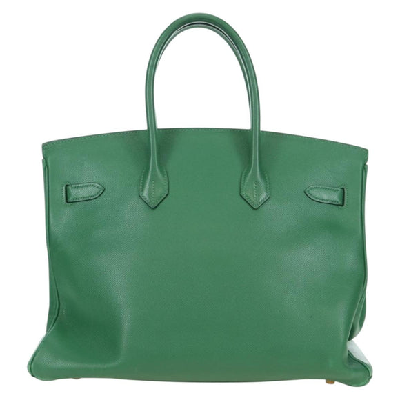 HERMES Birkin 35 Hand Bag Leather Green Gold Auth 179183SAM