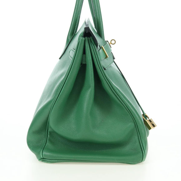 HERMES Birkin 35 Hand Bag Leather Green Gold Auth 179183SAM