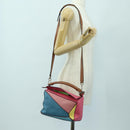 LOEWE Puzzle Bag Small Hand Bag Leather 2way Multicolor Silver Auth 179185SV-25
