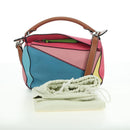 LOEWE Puzzle Bag Small Hand Bag Leather 2way Multicolor Silver Auth 179185SV-12