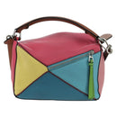 LOEWE Puzzle Bag Small Hand Bag Leather 2way Multicolor Silver Auth 179185SV-2