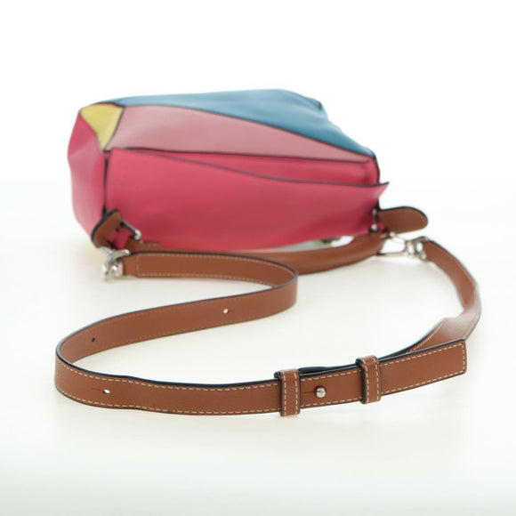 LOEWE Puzzle Bag Small Hand Bag Leather 2way Multicolor Silver Auth 179185SV