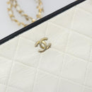CHANEL Matelasse Chain Shoulder Bag Leather White Gold CC Auth 179186-17