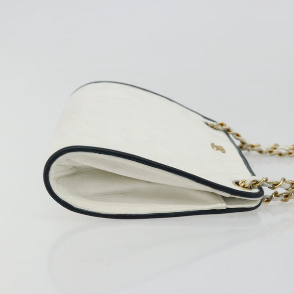CHANEL Matelasse Chain Shoulder Bag Leather White Gold CC Auth 179186