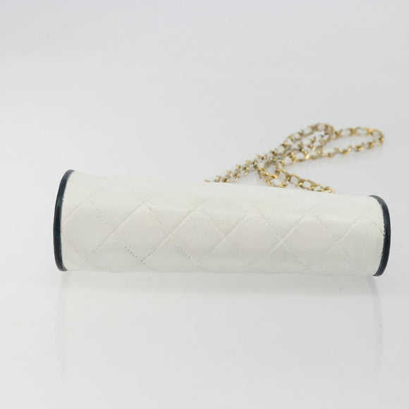 CHANEL Matelasse Chain Shoulder Bag Leather White Gold CC Auth 179186