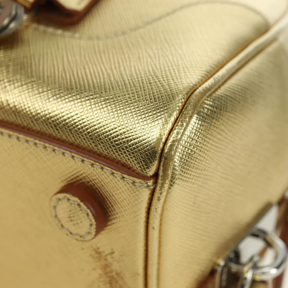 PRADA Hand Bag Safiano leather Gold Auth 179187SV