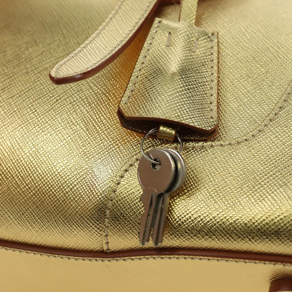 PRADA Hand Bag Safiano leather Gold Auth 179187SV