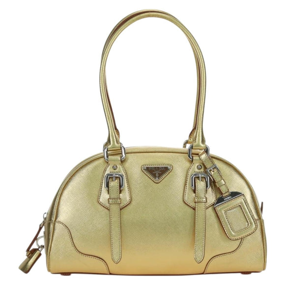 PRADA Hand Bag Safiano leather Gold Auth 179187SV