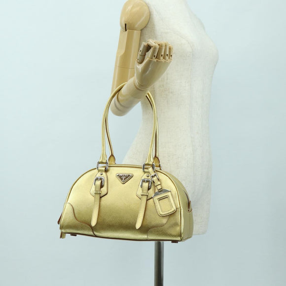 PRADA Hand Bag Safiano leather Gold Auth 179187SV