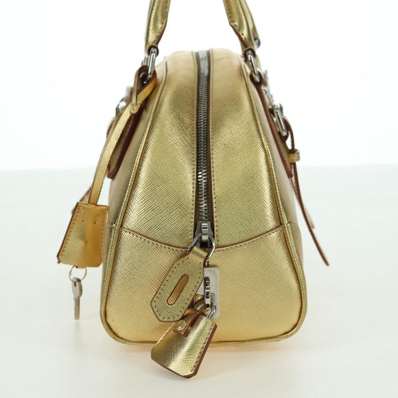 PRADA Hand Bag Safiano leather Gold Auth 179187SV
