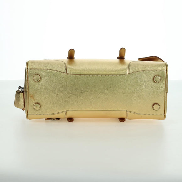 PRADA Hand Bag Safiano leather Gold Auth 179187SV