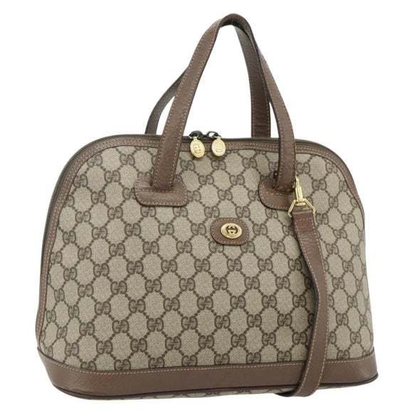 GUCCI GG Supreme Hand Bag PVC 2way Beige Gold Auth 179199