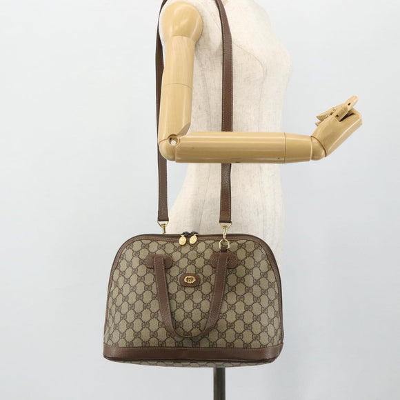 GUCCI GG Supreme Hand Bag PVC 2way Beige Gold Auth 179199