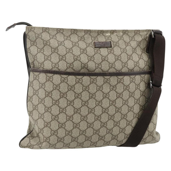 GUCCI GG Supreme Shoulder Bag PVC Leather Beige Silver 141198 Auth 179200