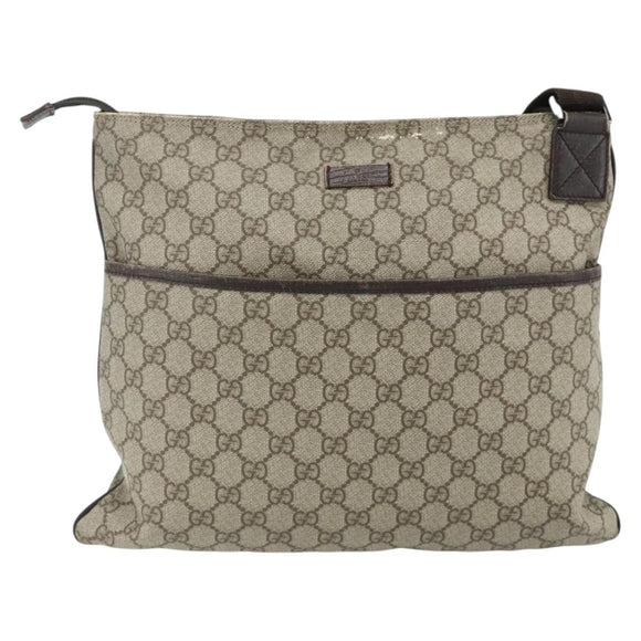 GUCCI GG Supreme Shoulder Bag PVC Leather Beige Silver 141198 Auth 179200