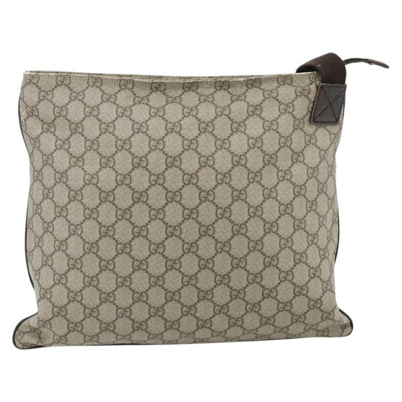 GUCCI GG Supreme Shoulder Bag PVC Leather Beige Silver 141198 Auth 179200