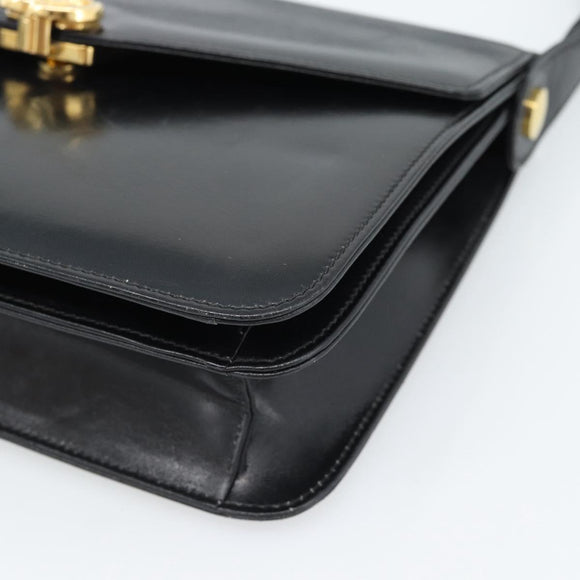 GUCCI Shoulder Bag Leather Black Gold Auth 179201A