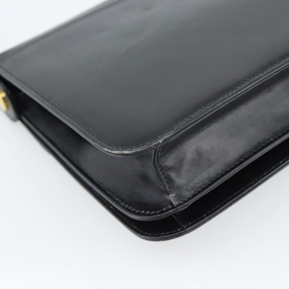 GUCCI Shoulder Bag Leather Black Gold Auth 179201A