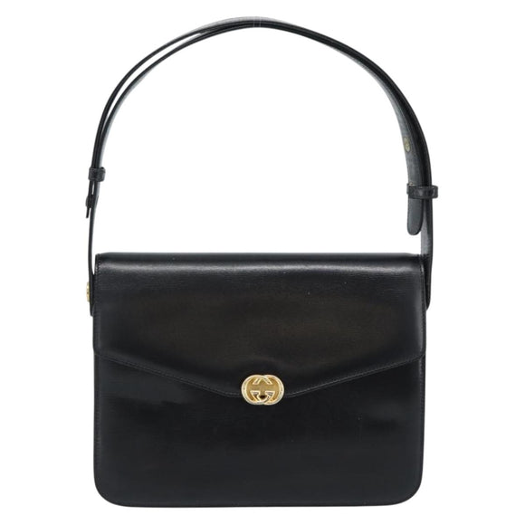 GUCCI Shoulder Bag Leather Black Gold Auth 179201A