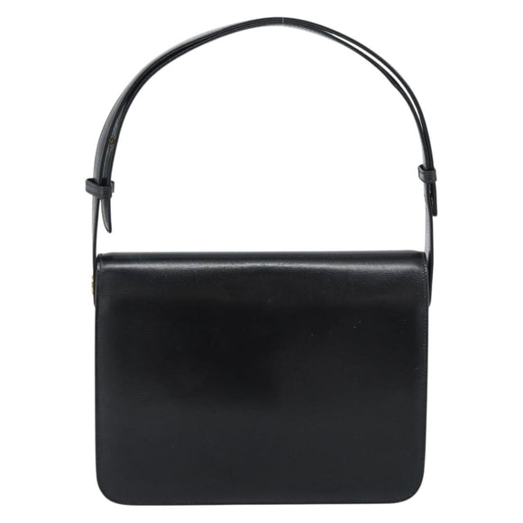 GUCCI Shoulder Bag Leather Black Gold Auth 179201A