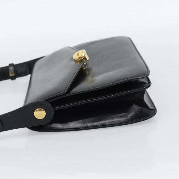 GUCCI Shoulder Bag Leather Black Gold Auth 179201A