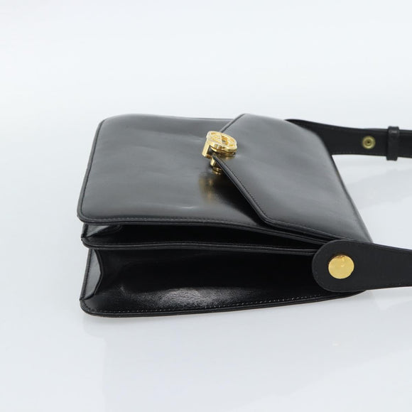 GUCCI Shoulder Bag Leather Black Gold Auth 179201A