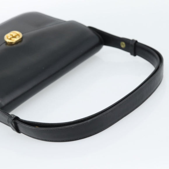 GUCCI Shoulder Bag Leather Black Gold Auth 179201A