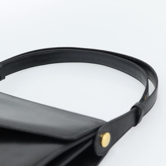 GUCCI Shoulder Bag Leather Black Gold Auth 179201A