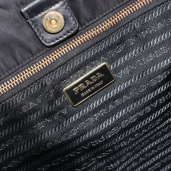 PRADA Tote Bag Nylon Black Gold Auth 179207
