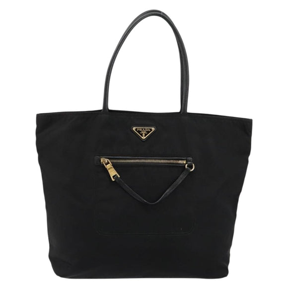 PRADA Tote Bag Nylon Black Gold Auth 179207