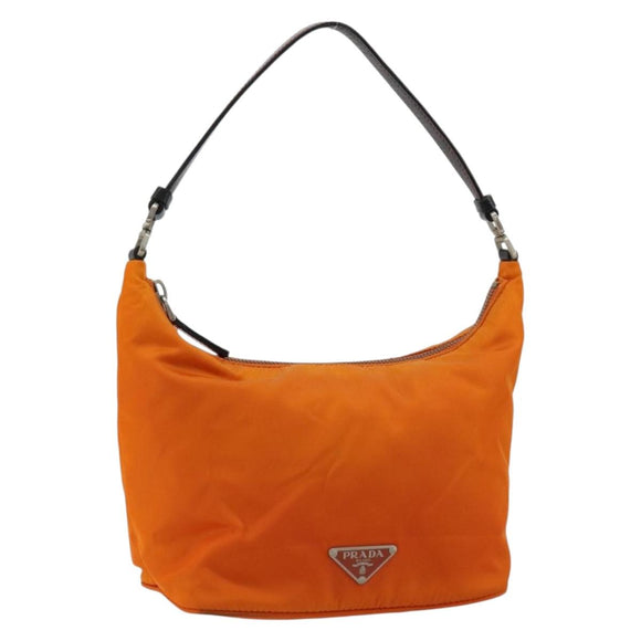 PRADA Shoulder Bag Nylon Orange Silver Auth 179208A