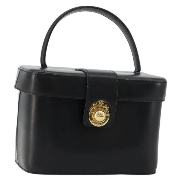 CELINE Vanity Cosmetic Pouch Leather Black Gold Auth 179213