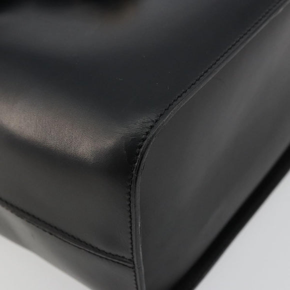 CELINE Vanity Cosmetic Pouch Leather Black Gold Auth 179213