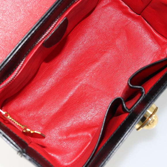 CELINE Vanity Cosmetic Pouch Leather Black Gold Auth 179213