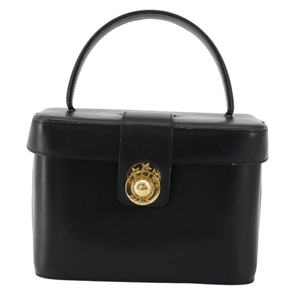 CELINE Vanity Cosmetic Pouch Leather Black Gold Auth 179213