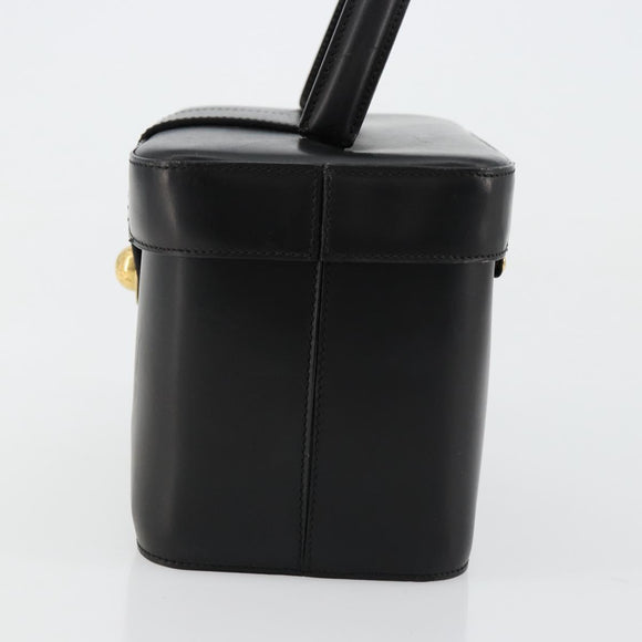 CELINE Vanity Cosmetic Pouch Leather Black Gold Auth 179213