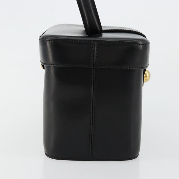 CELINE Vanity Cosmetic Pouch Leather Black Gold Auth 179213