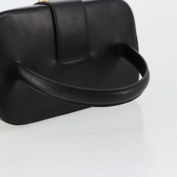 CELINE Vanity Cosmetic Pouch Leather Black Gold Auth 179213