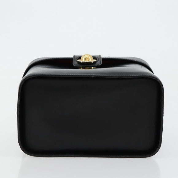 CELINE Vanity Cosmetic Pouch Leather Black Gold Auth 179213