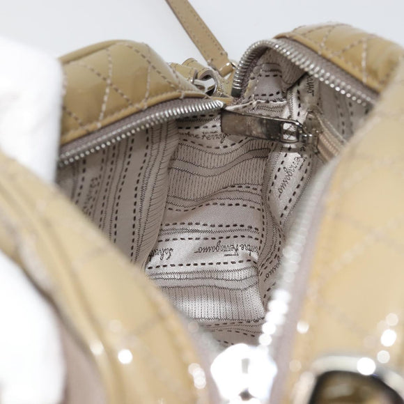 Salvatore Ferragamo Vala Chain Bag Patent leather Silver Beige Auth 179215A