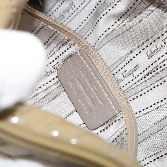 Salvatore Ferragamo Vala Chain Bag Patent leather Silver Beige Auth 179215A
