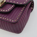 VALENTINO Rock Studs Shoulder Bag Leather 2way Purple Gold Auth 179216A-8