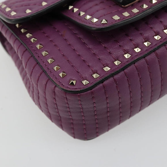 VALENTINO Rock Studs Shoulder Bag Leather 2way Purple Gold Auth 179216A