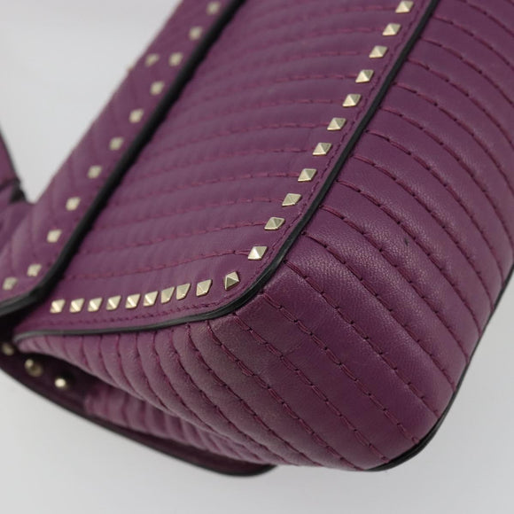 VALENTINO Rock Studs Shoulder Bag Leather 2way Purple Gold Auth 179216A