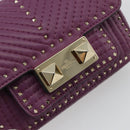 VALENTINO Rock Studs Shoulder Bag Leather 2way Purple Gold Auth 179216A-18