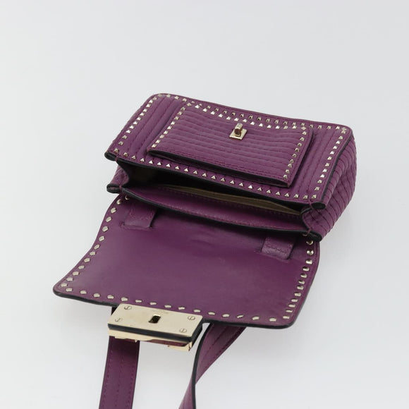 VALENTINO Rock Studs Shoulder Bag Leather 2way Purple Gold Auth 179216A
