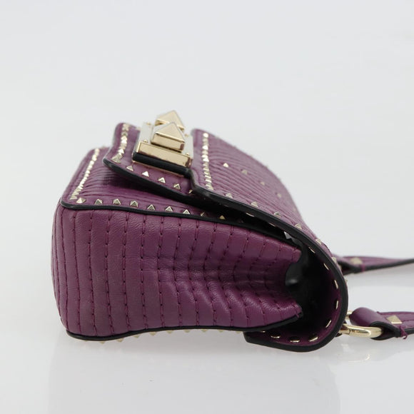 VALENTINO Rock Studs Shoulder Bag Leather 2way Purple Gold Auth 179216A