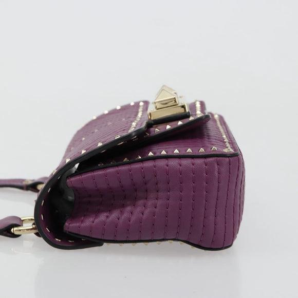 VALENTINO Rock Studs Shoulder Bag Leather 2way Purple Gold Auth 179216A