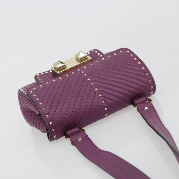VALENTINO Rock Studs Shoulder Bag Leather 2way Purple Gold Auth 179216A